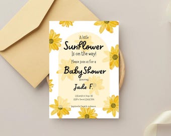 Sunflower Baby shower Invitation, Editable Template
