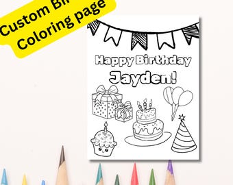 Página para colorear para fiesta de cumpleaños: Hoja de actividades personalizada para niños