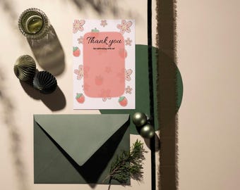 Strawberry Thank You Card: Baby Shower, Birthday Printable (Editable Canva Template)