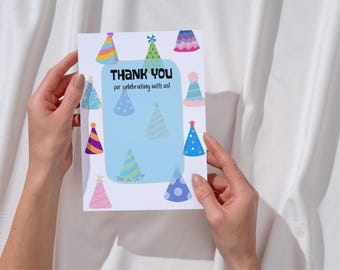 Kids Birthday Thank You Cards: Party Hats Printable (Instant Download)