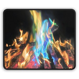 Gaming Mouse Pad with Colorful Flame Design, Office Decor, Gamer Gift, Desk Accessories, Fire Aesthetic