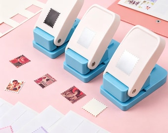 Stamp Punch, Square / Rectangular Postage Stamps Punches With Double-Sided Adhesive Stickers Set for Crafting