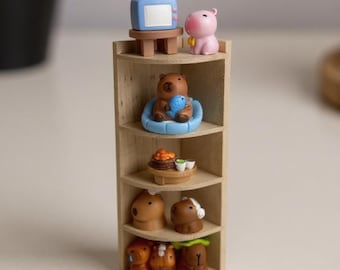 Mini-capibarabeeldje met displayplank | Handgemaakt kawaii-decor van hars