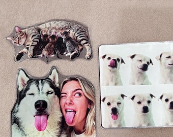Magnete personalizzato in acrilico con foto di famiglia / Magnete da frigo personalizzato con foto / Ricordo commemorativo per animali domestici / Regalo per la festa della mamma e del papà