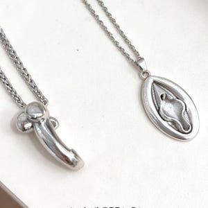 Couple Necklace Set | Stainless Steel Bachelorette Jewelry | Gag Gift for Couples | Valentine’s Day Funny Gift | Adult Humor Jewelry | Penis