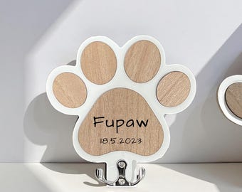 Personalized Pet Paw Print Leash Holder | Custom Dog Name Hook | Engraved Wooden Hanger | Wooden Pet Clothes Hanger | Wall Mount Organizer