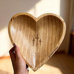 Böneskål i trä med hjärta | Handgjord meditationsskål | Andlig offergåva | Kristna gåvor | Korsreligiösa gåvor | Gåva till pappa