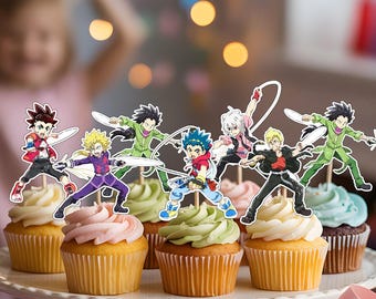 Adornos para cupcakes de Beyblade, decoraciones imprimibles para cumpleaños infantiles, fiesta de anime con temática de descarga digital instantánea