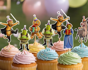 Adorno imprimible para cupcakes de Shrek: decoración para fiesta de cumpleaños, descarga digital instantánea