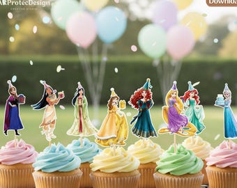 Princess Cupcake Toppers: Printable Disney Princess Party Decorations, Kids Birthday Gift, Digital Download