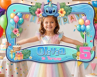 Printable Lilo Stitch Photobooth Frame, Personalized Tropical Birthday Party Decor, Digital Download