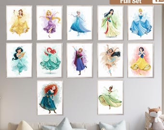 Pink Fairytale Wall Art Digital Print, Nursery Girl Decor Set, 12 Instant Downloads