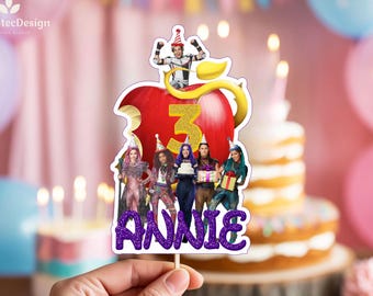 Personalized Descendants Cake Topper, Bitten Apple Birthday Design, Custom Name and Age