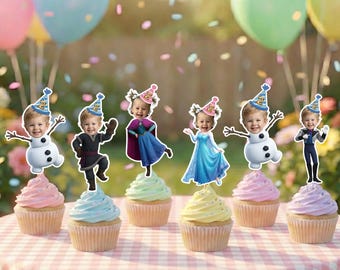 Personalized Face Frozen Cupcake Topper, Custom Photo Princess Birthday Decor, Printable Design