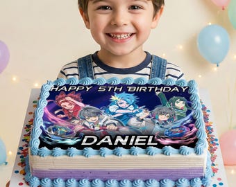 Adorno para tarta de Beyblade X personalizado, decoración de cumpleaños de anime imprimible (descarga digital)