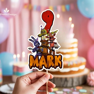 Personalized Freddy Cake Topper, Custom Name and Age Horror Theme, Printable Birthday Decoration