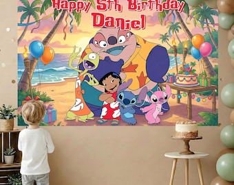 Personalized Lilo And Stitch Birthday Backdrop, Disney Stitch Party Banner (Digital Download)