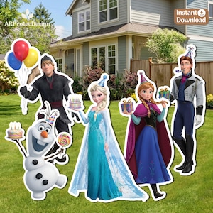 Frozen Character Cutout Printable, DIY Birthday Party Standee Set, Elsa Anna Olaf Instant Download