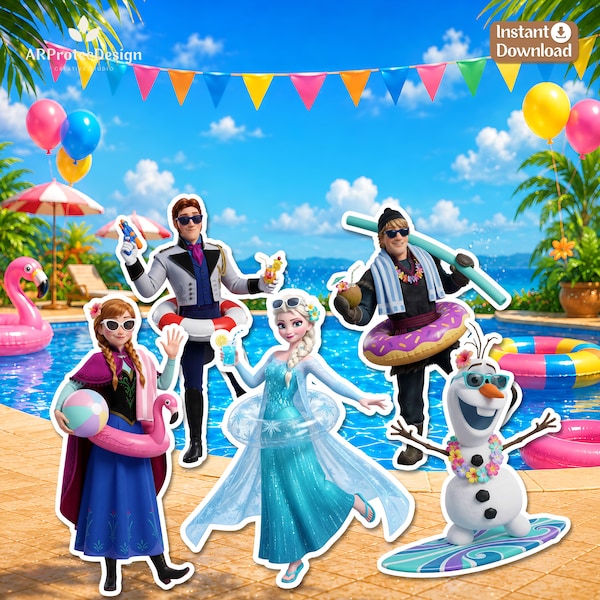 Frozen poolparty-uitsparingen voor kinderen, ijzige zomer verjaardagsdecor, instant download
