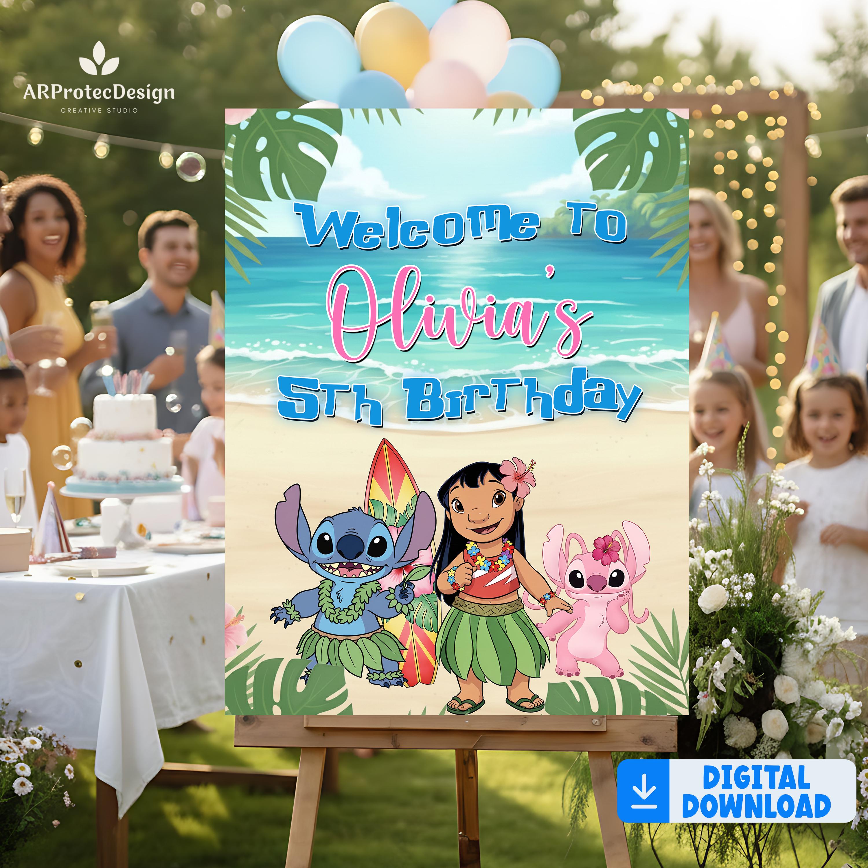 Stitch Welcome Spring Lilo Stitch Welcome Sign, Personalized Beach Theme Birthday Poster ...