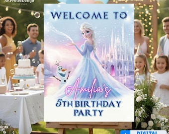 Frozen Elsa Willkommensschild, Mädchen-Geburtstagsparty-Poster (Digitaler Download)
