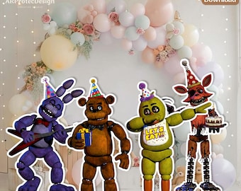 Recortes de Freddy para fiesta, decoraciones de cumpleaños imprimibles, suministros para fiestas temáticas de videojuegos para niños, descarga digital