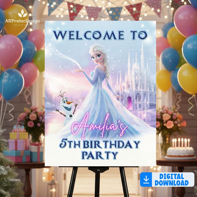 Personalized Frozen Elsa Welcome Sign, Girls Birthday Party Poster ...