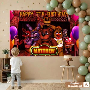 Personalized Freddy Birthday Backdrop, Digital Party Background