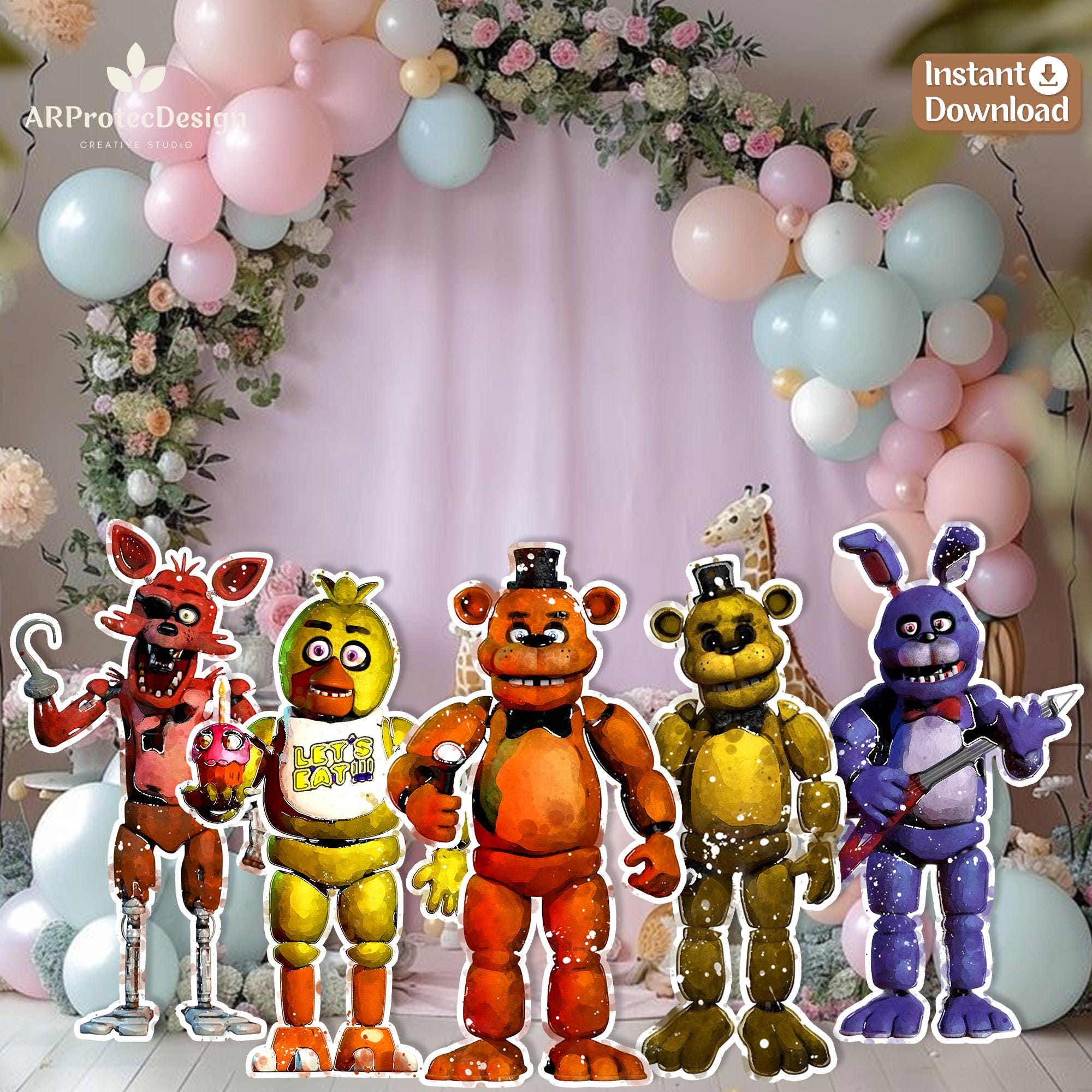 FNAF Character Party Cutouts, Freddy Fazbear Birthday Decor (digital