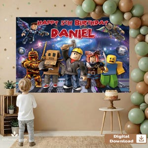 Gepersonaliseerde gamerjongen verjaardagsachtergrond, gamingfeestbanner (digitale download)
