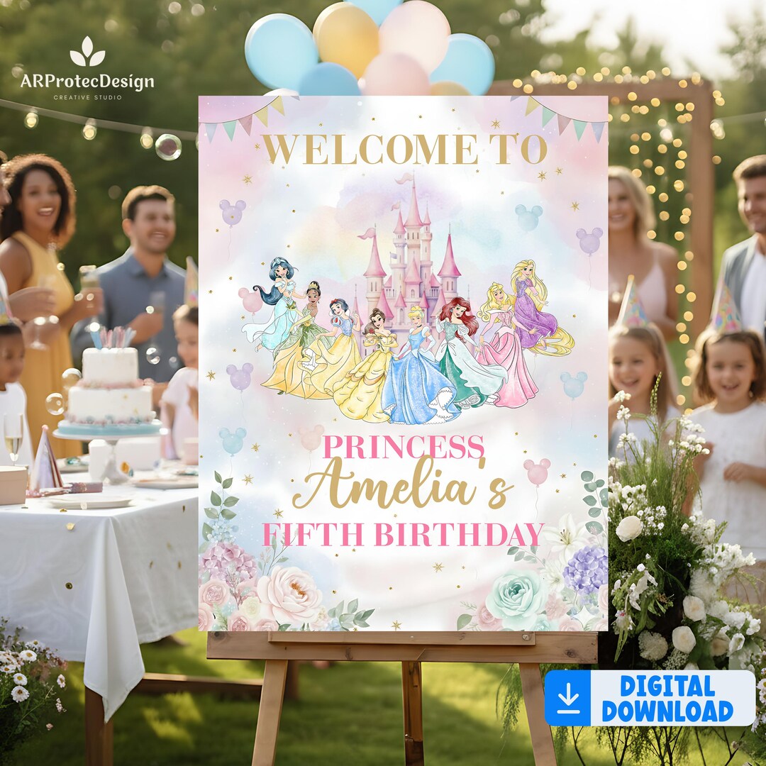 Welcome Princesses Princess Welcome Sign, Custom Fairytale Birthday Entrance Poster ...