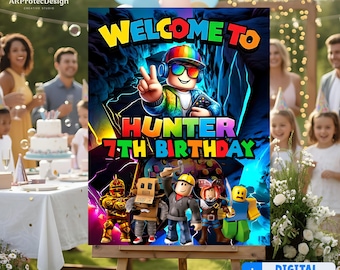 Video Game Boy Welcome Sign, Personalized Gamer Birthday Party Decor (Digital Download)