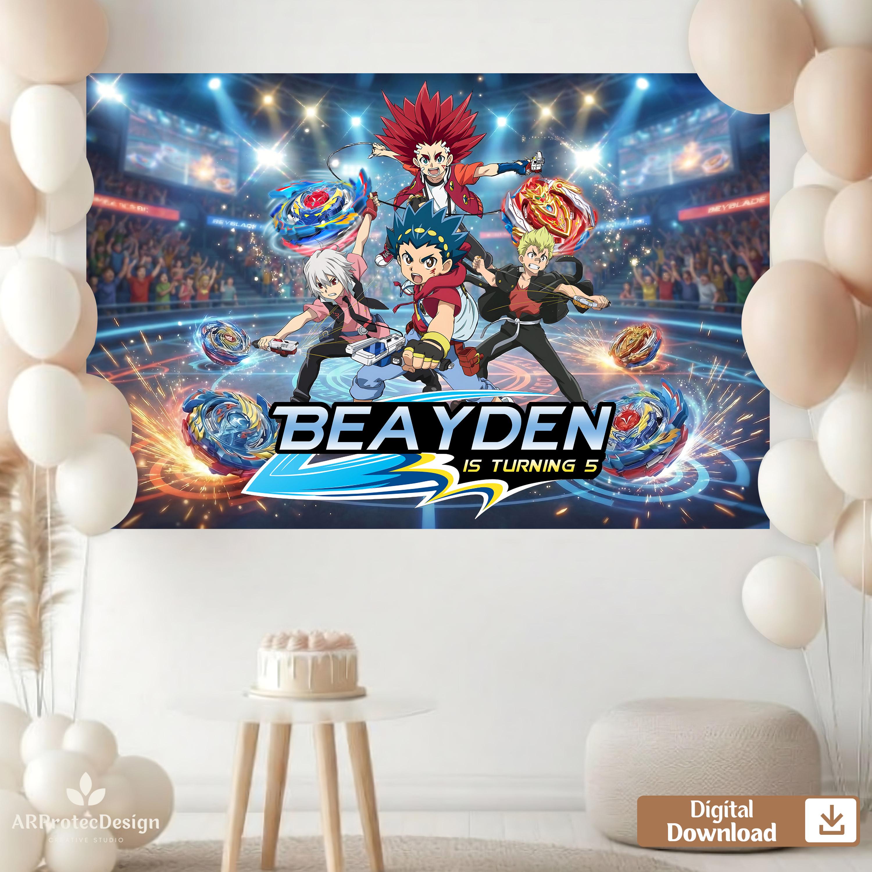 Personalized Beyblade Birthday Backdrop, Beyblade Party Banner Digital ...