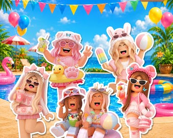 Video Game Girl Pool Party Cutout, Preppy Gamer Birthday Photo Booth Props, Instant Download