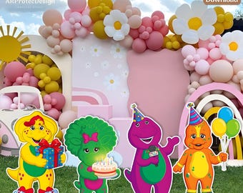 Barney Birthday Cut Out, Cartoon Dinosaur Party Decorations, Kids Birthday Printable Backdrop, Digital Download