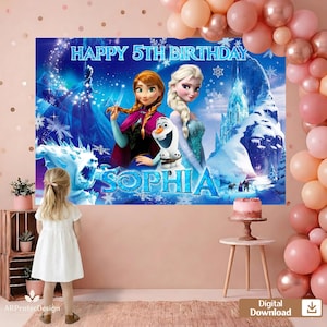 Personalisierte Frozen Geburtstag Kulisse, benutzerdefinierte Name Digital Party Decor Banner