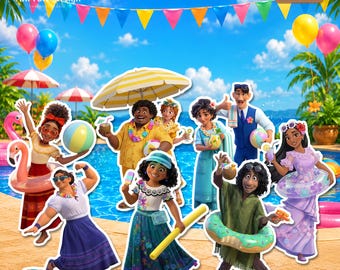 Recortes de Encanto para fiesta en la piscina, set de escena mágica de verano en familia, descarga instantánea.
