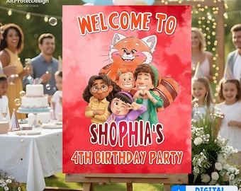 Cartel de bienvenida personalizado "Turning Red", póster de fiesta de Panda Rojo, descarga digital