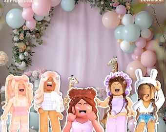 Personalized Game Girl Party Cutouts: Custom Gamer Character Standees (PDF Download)