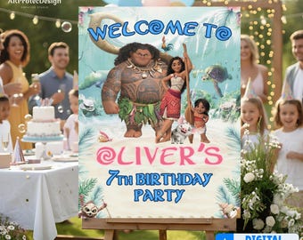 Personalized Princess Moana Welcome Sign, Tropical Hawaiian Birthday Poster (Digital Download)