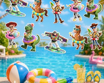 Toy Story Pool Party Banner, Kids Summer Birthday Garland, Printable Character Decor