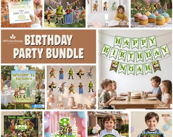 Personalized Shrek Birthday Party Bundle, Printable Digital Party Decor Kit
