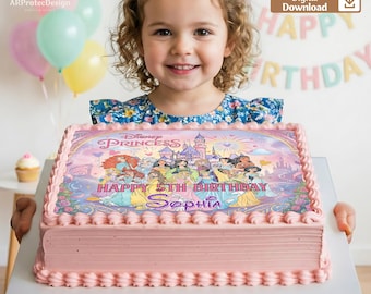 Personalized Disney Princess Cake Topper, Custom Girls Birthday Party Cake Digital File
