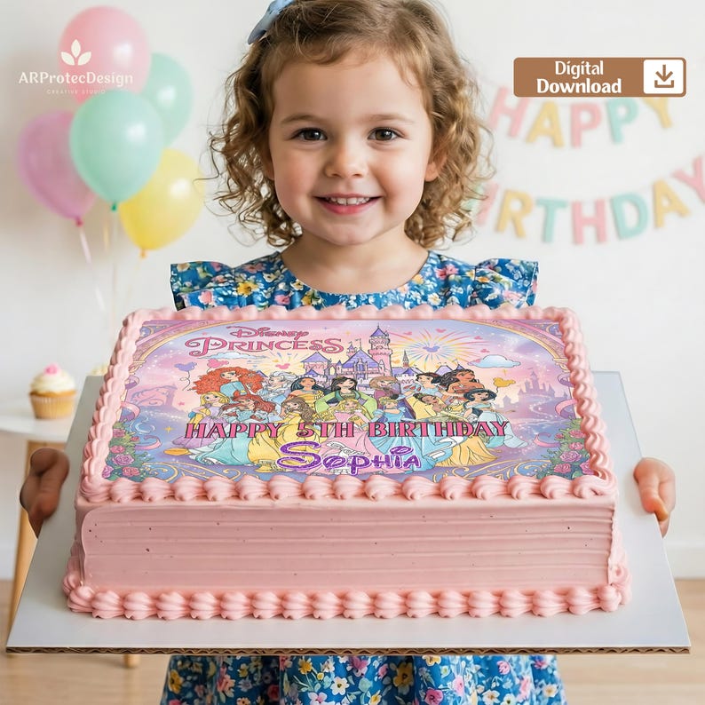 Personalized Disney Princess Cake Topper, Custom Girls Birthday Party ...