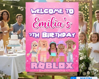 Personalized Gamer Girl Welcome Sign, Custom Pink Gaming Birthday Poster (Digital Download)