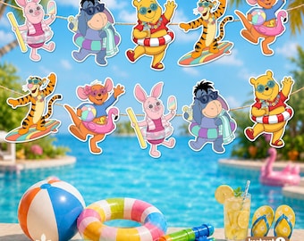Winnie The Pooh Pool Party Banner, Kids Summer Birthday Garland, Instant Download