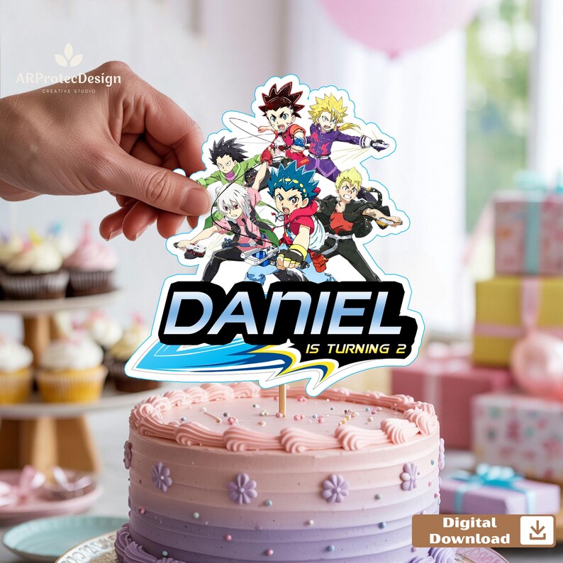Adorno para tarta de Beyblade imprimible personalizado: decoración de cumpleaños personalizada, regalo para niños, descarga digital imagen 2