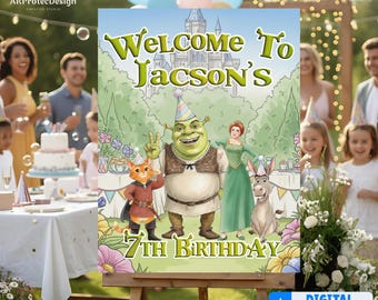 Shrek välkomstskylt, personlig födelsedagsfest välkomstaffisch, anpassat namn och ålder (digital nedladdning)