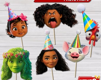Accessoires de cabine photo Moana : visages à imprimer (fichier numérique)