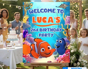 Finding Nemo Welcome Sign, Personalized Ocean Birthday Poster Digital Download